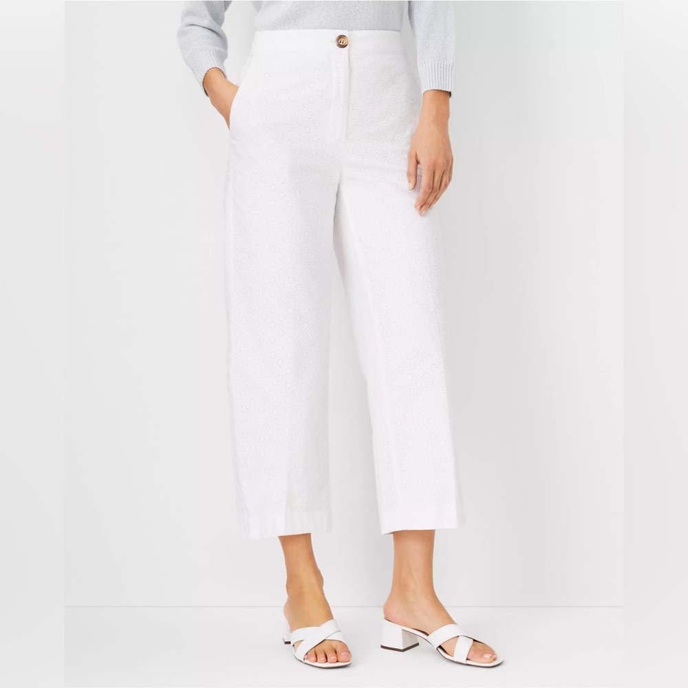 Eyelet Wide Leg Crop Pant